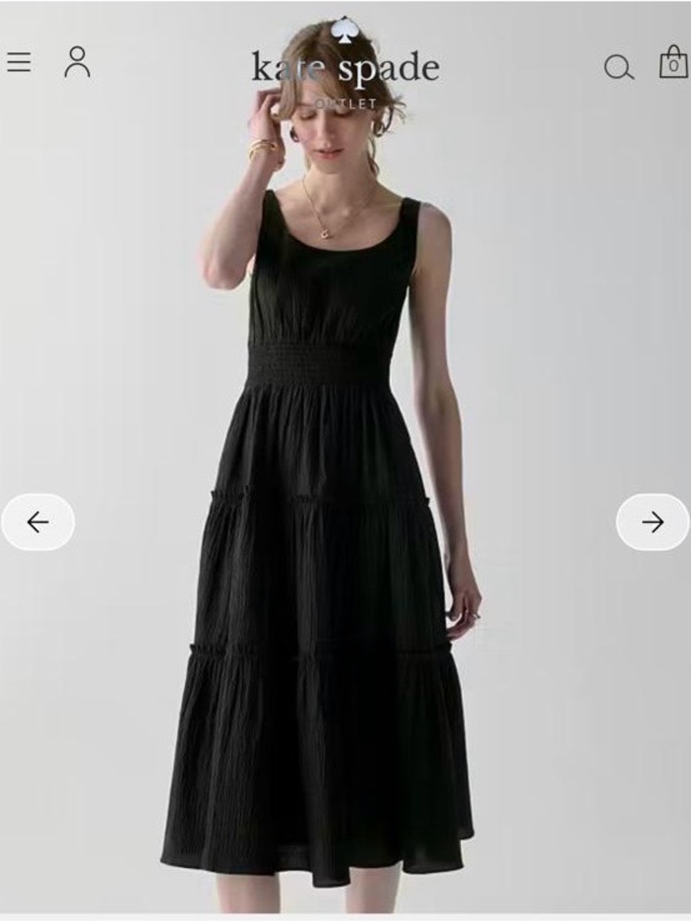 kate spade Black Sleeveless Smocked Waist Tiered Midi Dress
